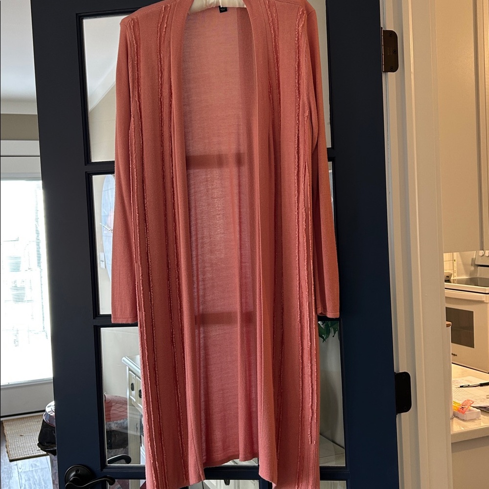 Halston open front long cardigan sweater Women’s Pink maxi springtime sweater